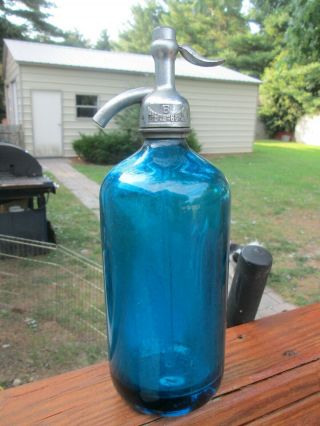 Vintage Blue Seltzer Bottle B.  Kierenberg Bottling Co.  Phila.  Pa / Pls Rd All