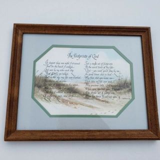 Print Footprints Of God In Sand Vintage Home Interiors And Gifts Wood Frame Nib