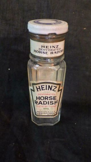 Old Vintage Heinz Pittsburgh Horseradish Bottle Complete Lid & Labels Food