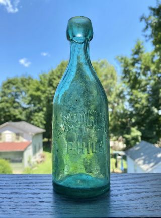 J Andrews Philadelphia Pa Green Squat Pony Soda Bottle 1860 Blob Beer Blown Star