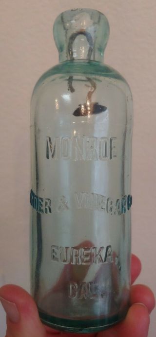 Monroe Cider & Vinegar Co.  Hutchinsin Soda Bottle - Eureka,  Cal.  (california)
