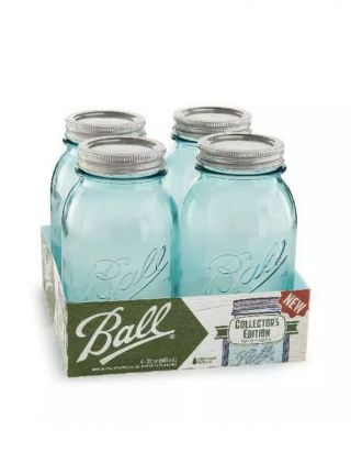 Ball Aqua Vintage Regular Mouth Quart Glass Mason Jars 32 Oz 4 Pack Blue