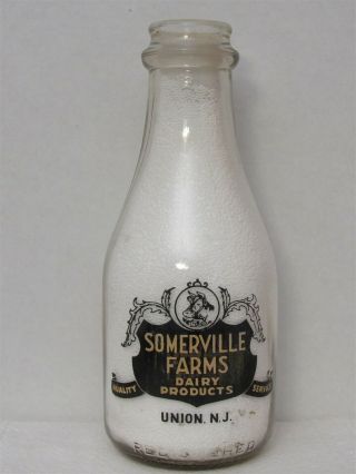 Trpq Milk Bottle Somerville Farms Dairy Union Nj Union Co 2 - Color Cow To U 24 Hr