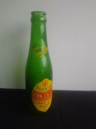 Vintage Perkins John Collins " Sparkling Beverage " Soda Pop Bottle 7 Oz.
