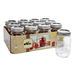 Kerr Regular Mouth Pint Glass Mason Jars With Lids And Bands,  16 Oz,  12 Count