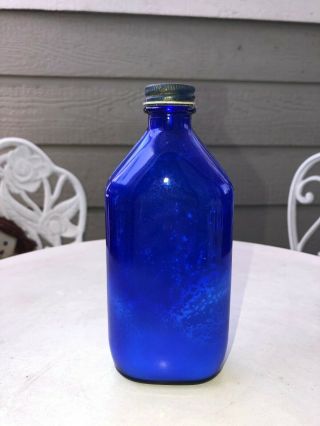 Vintage Cobalt Blue Phillips Milk Of Magnesia Glass Bottle