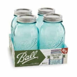 Ball Aqua Vintage Regular Mouth Quart Glass Mason Jars 32 Oz 4 Pack Blue