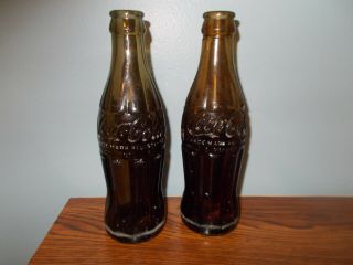 (2) Vintage Amber/brown Coca - Cola Soda Bottles Tell City,  Ind.  6oz.