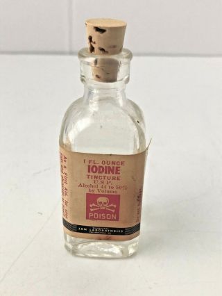 Vintage,  Cork Top Iodine Tincture Skull And Crossbones Labeled