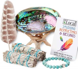 Jl Local 2 White Sage Smudge Stick Smudging Kit | Abalone Shell Stand,  Turquoi