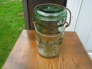 Vintage Green Pint Atlas E - Z Seal Mason Canning Fruit Jar Base 9 B Glass Lid