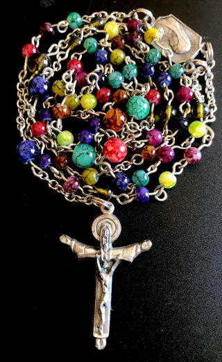 Vintage Catholic 7 X 7 Sorrows Of Mary Multicolor Chaplet,  Holy Trinity Crucifix