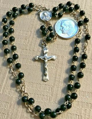 Malco Vintage Med Sterling Silver Rosary W/ 59 Round Black Beads Signed 9.  6 G