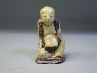 Vintage Hand Carved Stone Smiling Buddha Figurine (green/red/black/brown Stone)