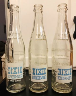 3 Dixie Refreshment Soda Bottles Durham Nc,  Burnette Bottling,  Fayetteville Nc.