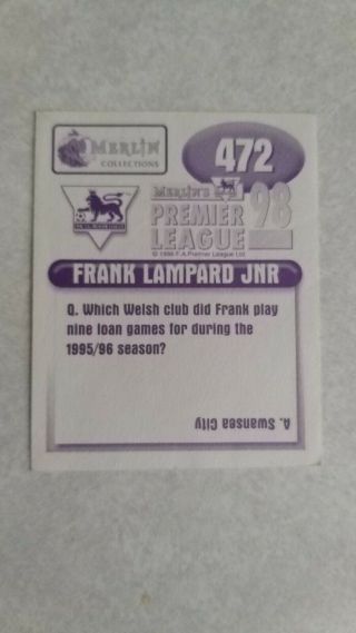 FRANK LAMPARD WEST HAM Merlin Premier League 1998 - ROOKIE sticker 2