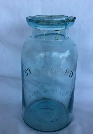 Vintage Standard Arched Aqua Quart Fruit Jar Canning Jar Wax Sealer W Mc C & Co
