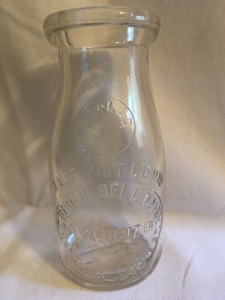 Vintage Half Pint Golden Bell Dairy Kenosha Embossed Glass Milk Jar