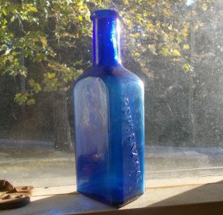 6 3/4 " Peptenzyme Reed & Carnrick Ny Cobalt Blue Hand Blown 1890s Medicine Bottle