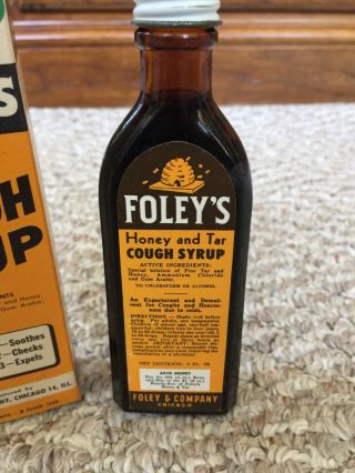 Vintage FOLEY’S HONEY And TAR COUGH SYRUP BOTTLE - NOS,  Box, 2