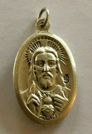 Vintage Catholic Religious Holy Medal - Sterling - Sacred Heart // Lady Fatima
