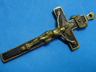 2 antique FRENCH PECTORAL priest CRUCIFIXES // copper // wood // 1850 2