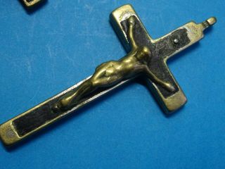 2 antique FRENCH PECTORAL priest CRUCIFIXES // copper // wood // 1850 3