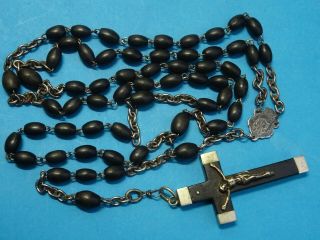 Long Antique French Monastery Rosary // Ebony Wooden Priest / Nun Rosary / 1880