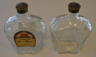 Two Vintage Seagrams Crown Royal Empty Bottles Clear Glass