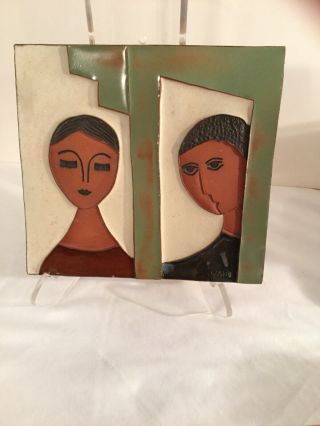 Vintage Yair Ceramic Art Tile “chai” Of Husband And Wife 1994