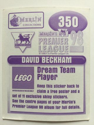 Merlin Premier League 1998 Sticker Manchester United David Beckham 350 2