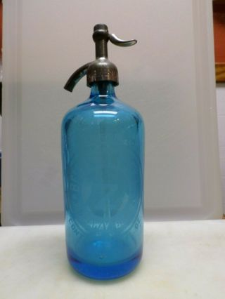 Vintage Bell Rock Bev.  Co.  Rockaway Beach N.  Y.  Blue Seltzer Bottle