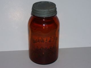 Vintage Wan - Eta Coca Boston Brown Amber Quart Glass Jar