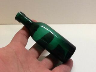 Small Antique Dark Emerald Green Sample Size Liquor Bottle.