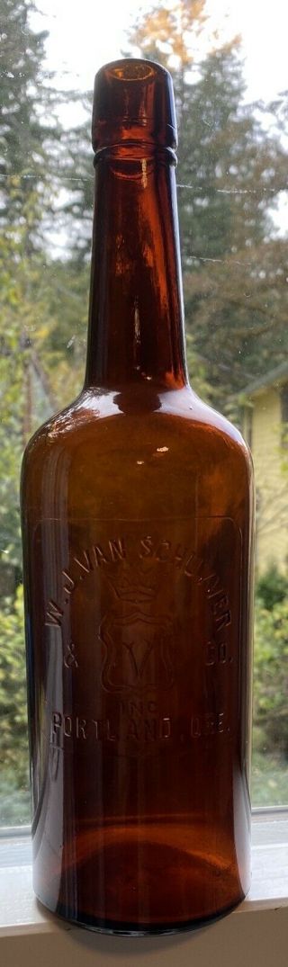 Rare Oregon Whiskey Red Amber Bottle W.  J.  Van Schuyver & Co.  Inc Portland Ore.