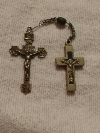 (2) Vintage Jesus Christ Cross Crucifix Rosary Pendant Emblem