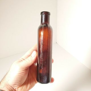Vintage Old Brown Glass Cork Top Antique Bottle Approx 7.  25 " Tall Unique Shape