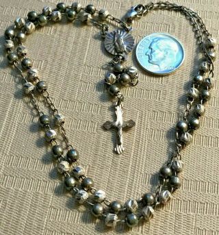 Mexican Vtg Sterling Silver (ss) Rosary Necklace W/ 59 Ss Rnd Beads Signed 9.  4 G