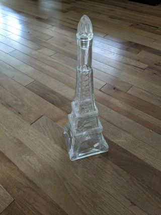Vintage Large French Eiffel Tower Empty Clear Glass Bottle Jar
