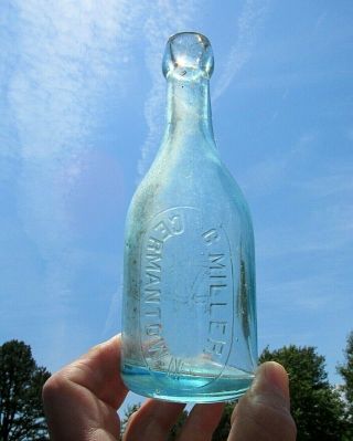Antique Squat Blob Top Beer Bottle Oval Slug Plate C.  Miller Germantown Rare