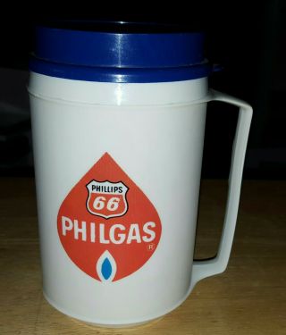 VTG Aladdin Phillips 66 Double Thermal Insulated Hot/Cold White/Blue Mug/Cup12oz 3