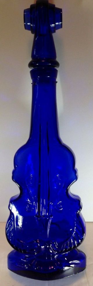 Vintage Rare Cobalt Blue Glass Cello - Violin Liquor Bottle 12 In.  Tall