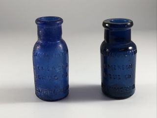 (2) Antique Blue Emerson Drug Co.  Bromo Seltzer Medicine Bottles Baltimore 2.  5