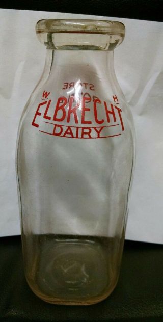 Vintage Glass Elbrecht Dairy Milk Bottle,  Quart