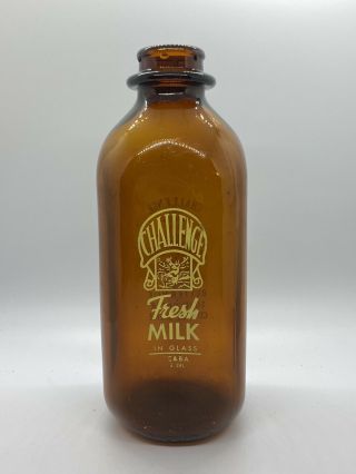 Vintage Challenge Dairy California Brown Glass Milk Bottle 1 Quart Size 60s Logo