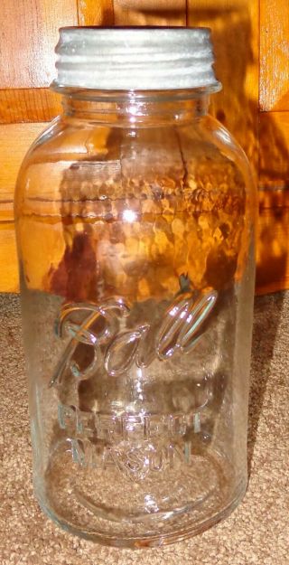 7 Vintage Ball Mason Clear Round Glass Half Gallon Canning Jar Zinc Cap Lid