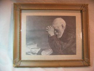 Vintage Eric Enstrom Grace Picture Old Man Praying Bread Religious