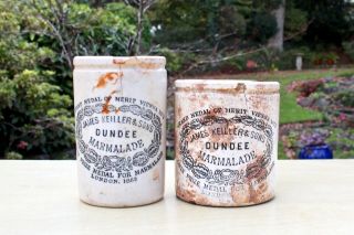 Vintage Primitive C1900s 1lb James Keiller & Sons Dundee Marmalade Pots Or Jars