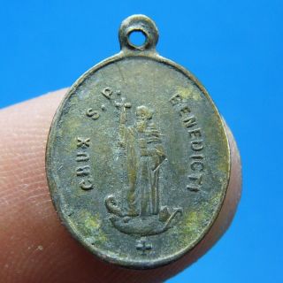 St Benedict Cross Patron Exorcism Protection Antique Old Medal Charm Bronze