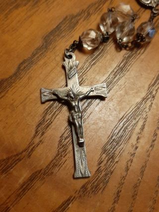 Vintage Large Sterling Silver Crystal Bead Crucifix Necklace Rosary